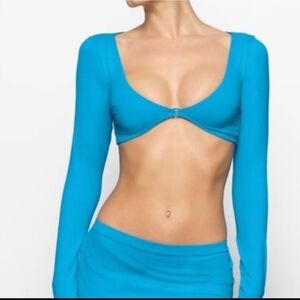 SKIMS Recycled Swim Long Sleeve Shrug in Turquoise